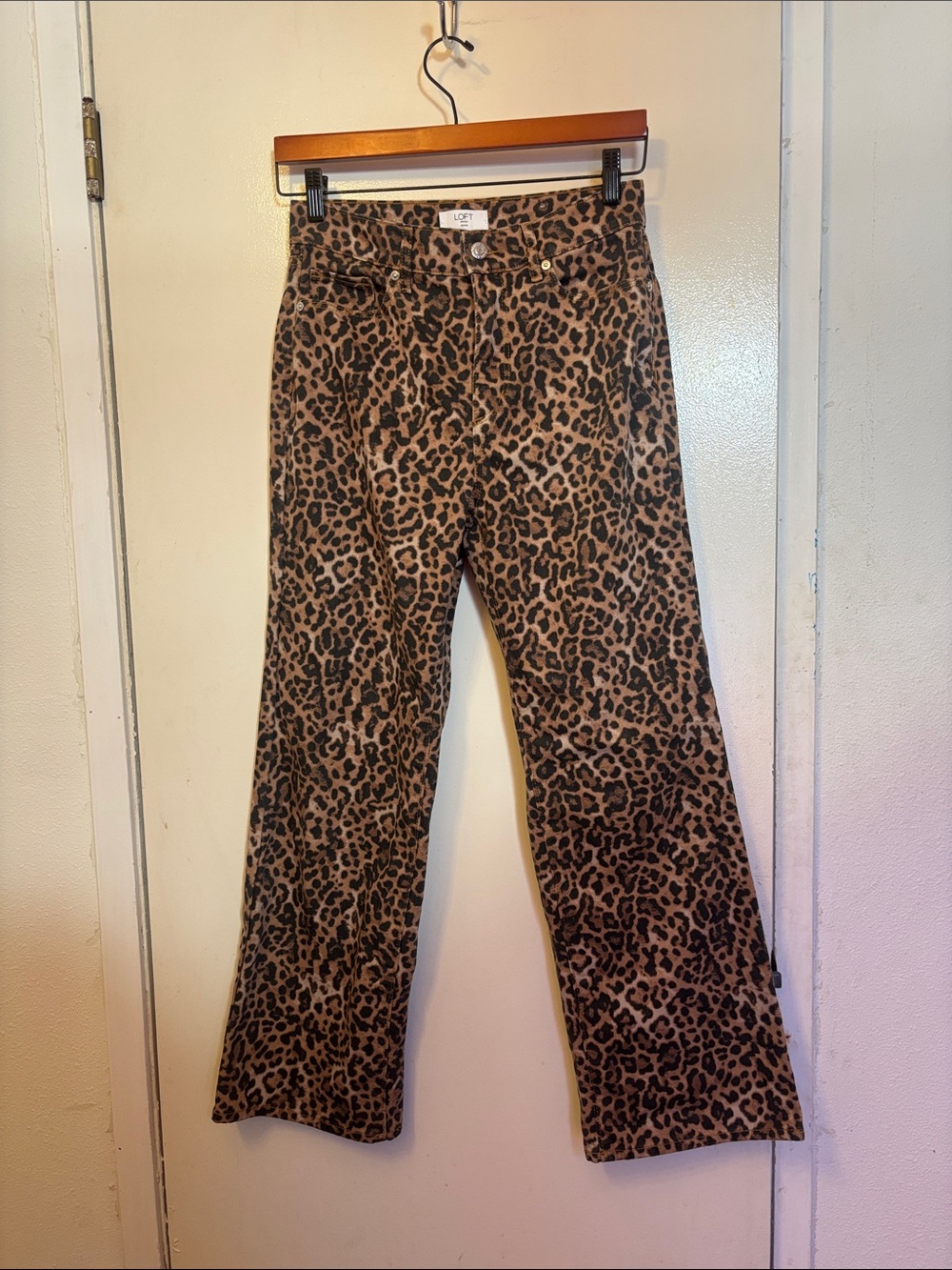 LOFT Leopard Print Wide-Leg Jeans - Brown